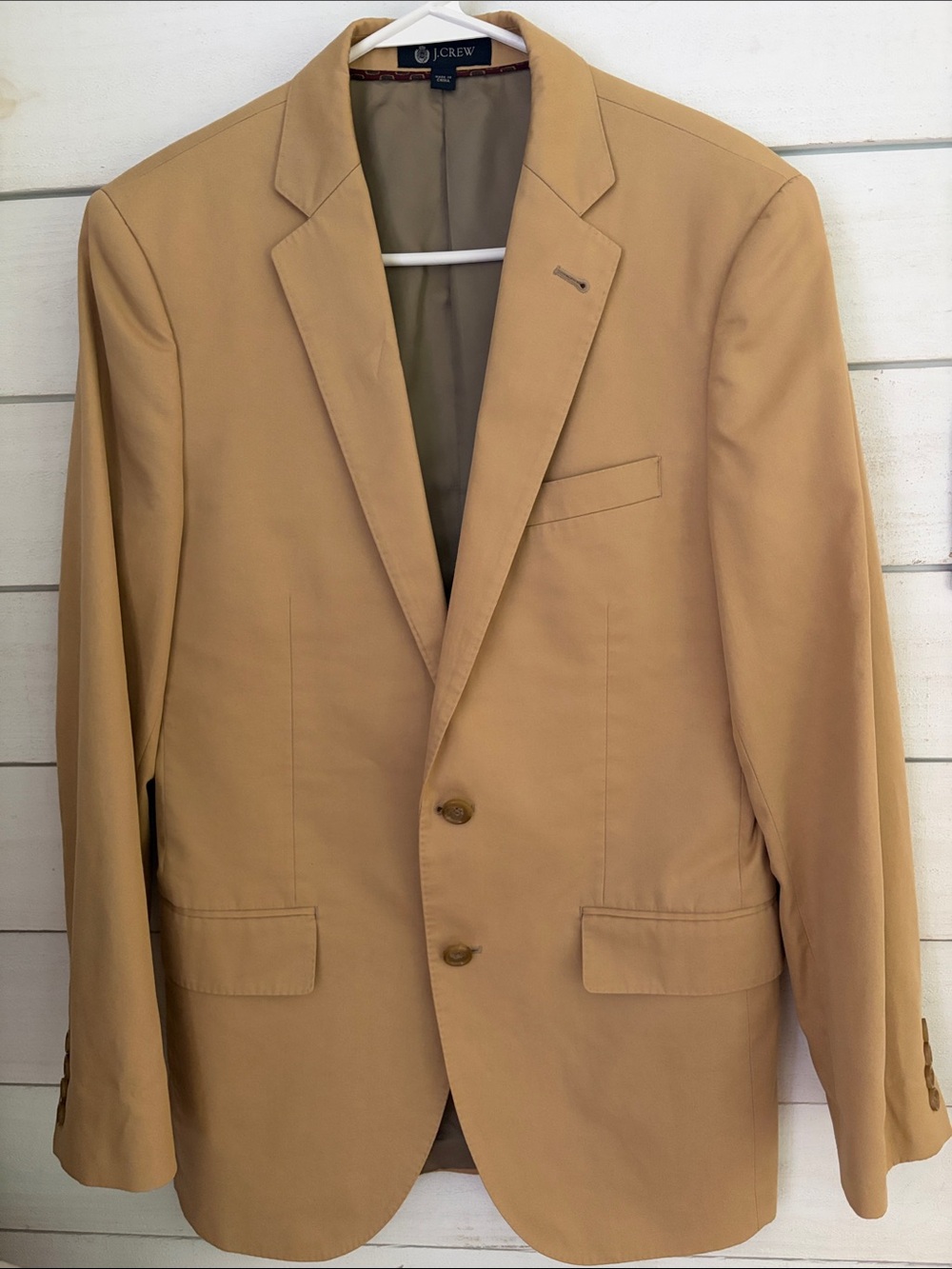 J.Crew Men's 36R Aldridge Blazer Jacket Crespi Tan Khaki 2-Button Chino Cotton